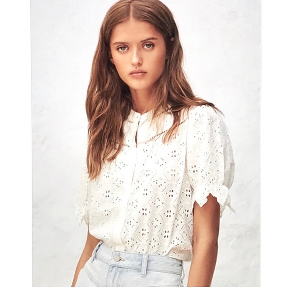 BA&SH BIRKIN SHIRT broderie anglaise-cotton blouse top ecru eyelet  sz 6